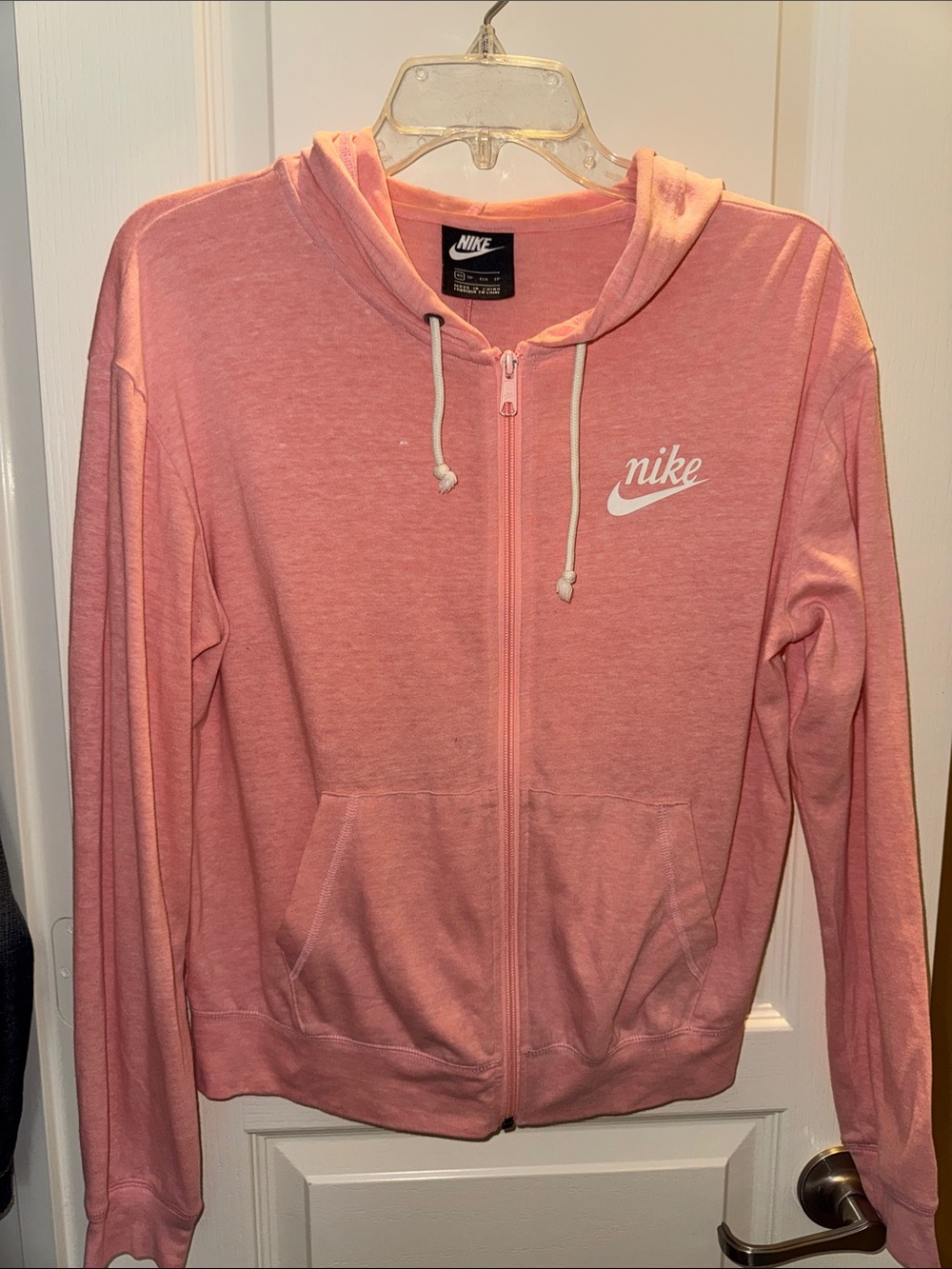 Nike Women's Light Pink Zip-Up Hoodie with Logo